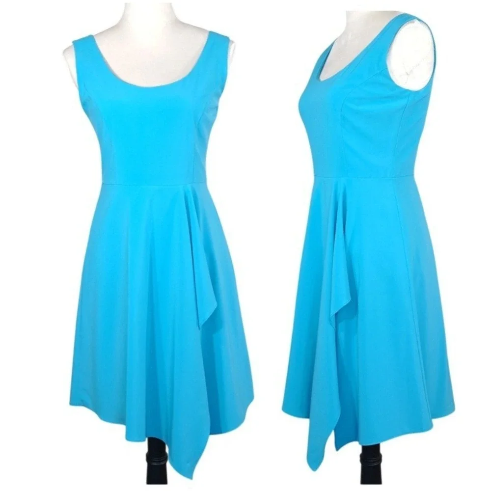 Belle Badgley Mischka Dress Size 4 Blue Sleeveless Layered Asymmetrical Cocktail